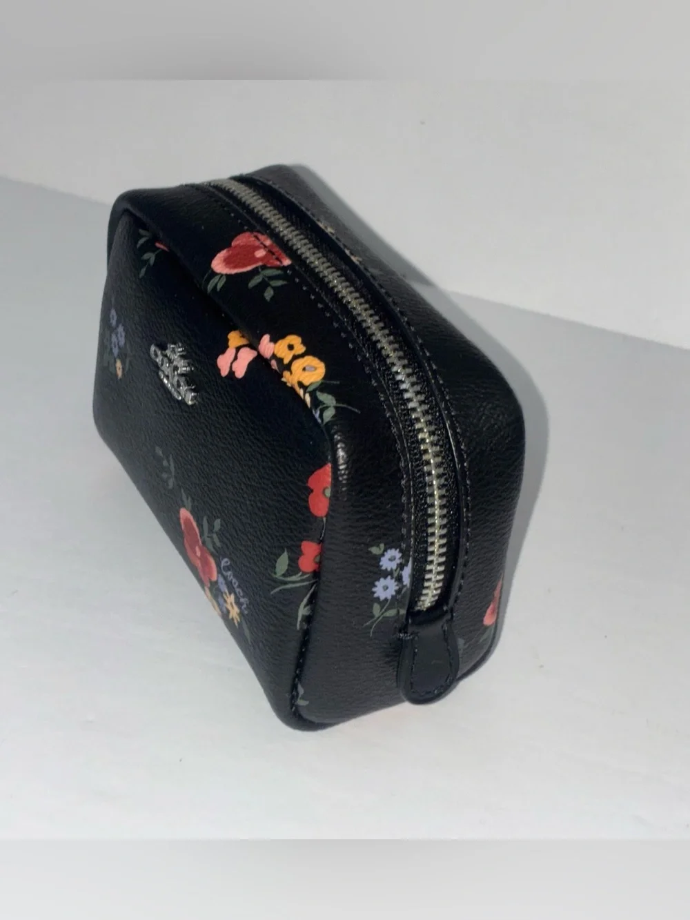Coach Floral Mini Boxy Cosmetic Bag Case With Wildflowers Print Black Multi NWT